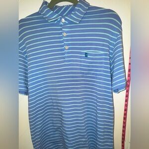 Peter Millar Seaside Wash Golf Polo shirt Blue Green Striped small immaculate